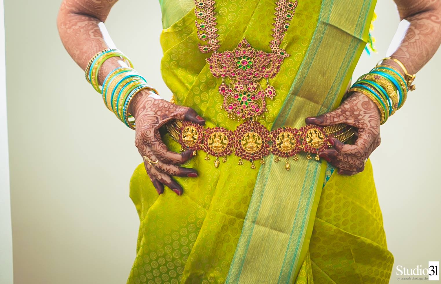 Pink Kundan stone saraswati hip chain