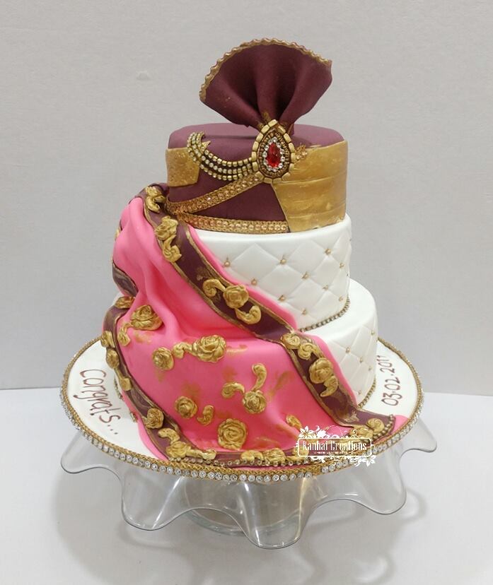 Pink white and Brown Turban cake