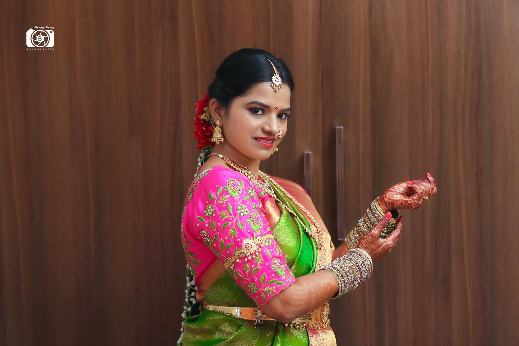 Bride with Green and pink Bangles 