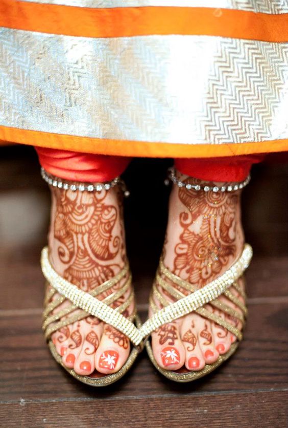 Stone Strip and gold Strip bridal Heel