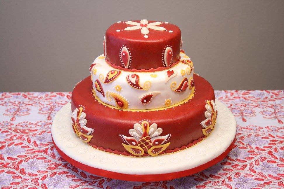 White with Red Wedding Cake