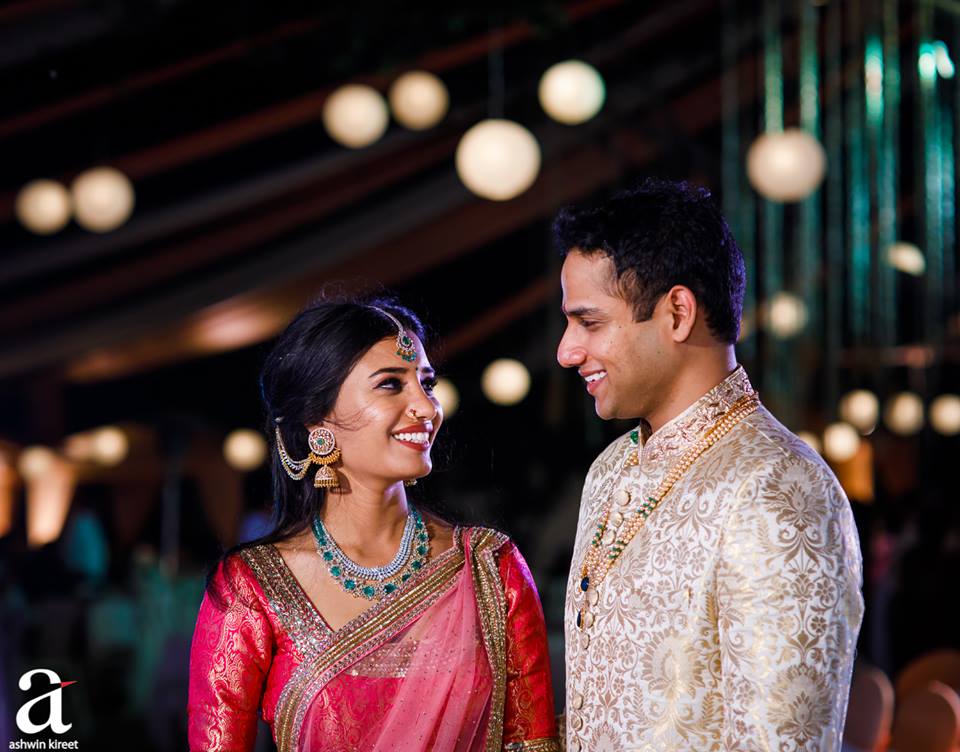 Pink cute bride couple portrait