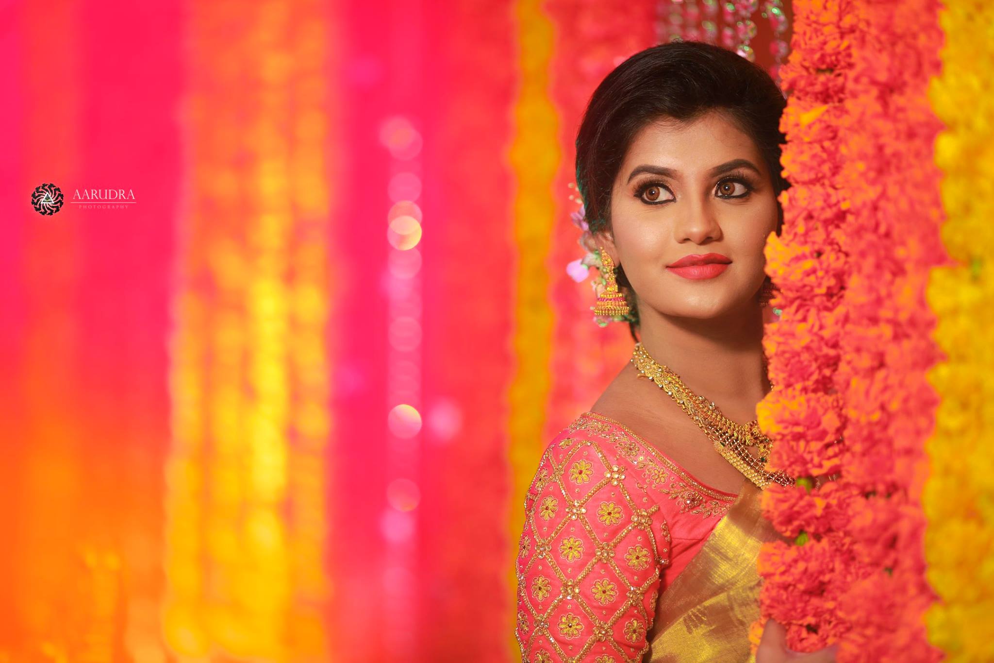 yellow blouse with pink work 