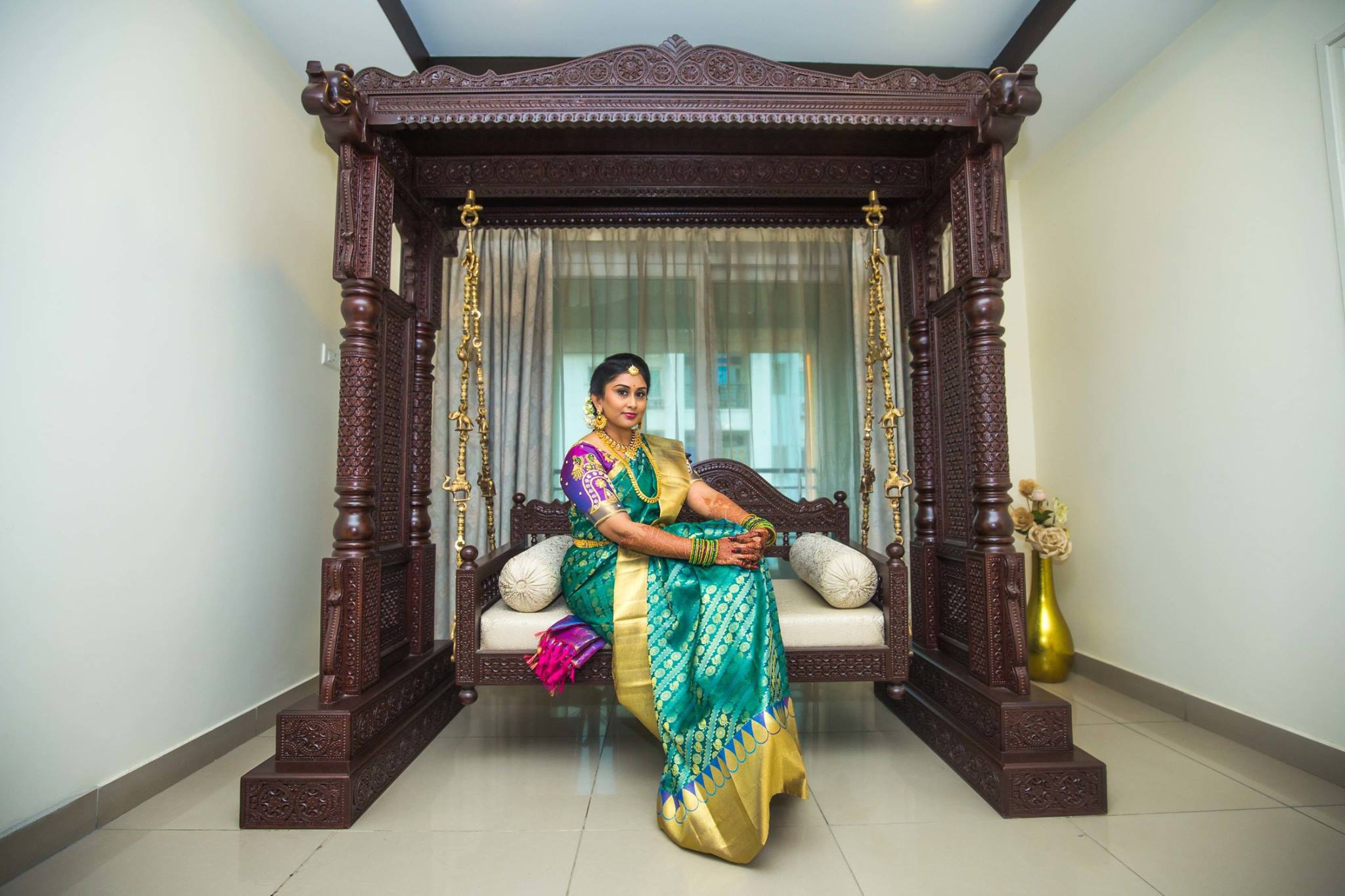 Blue Silk saree with Violet Blouse