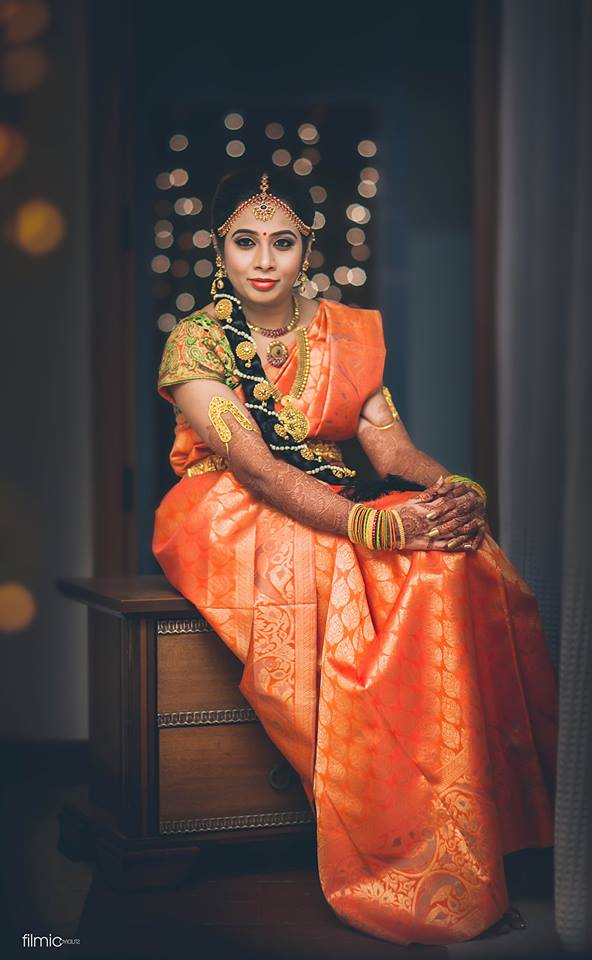 Orange self design Silk saree