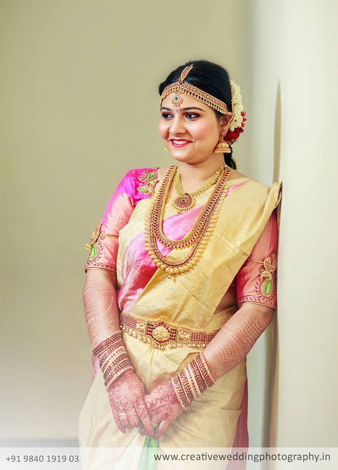 Pink silk saree with Golden Border