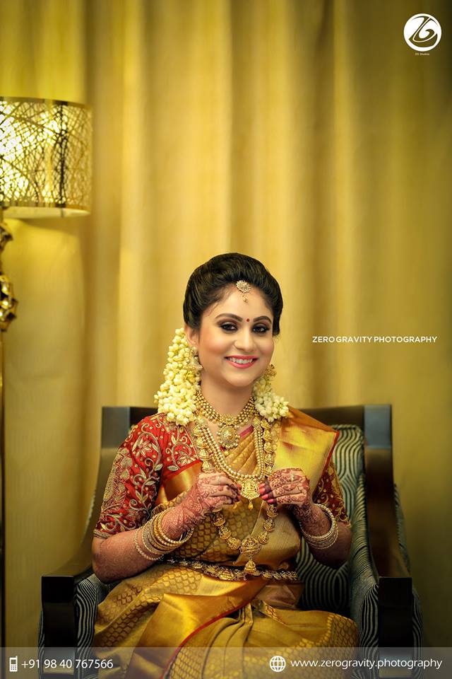 Golden Red Silk saree