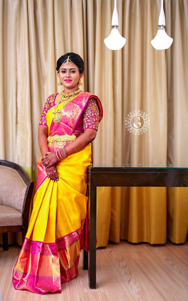 Pink Border for Yellow silksaree