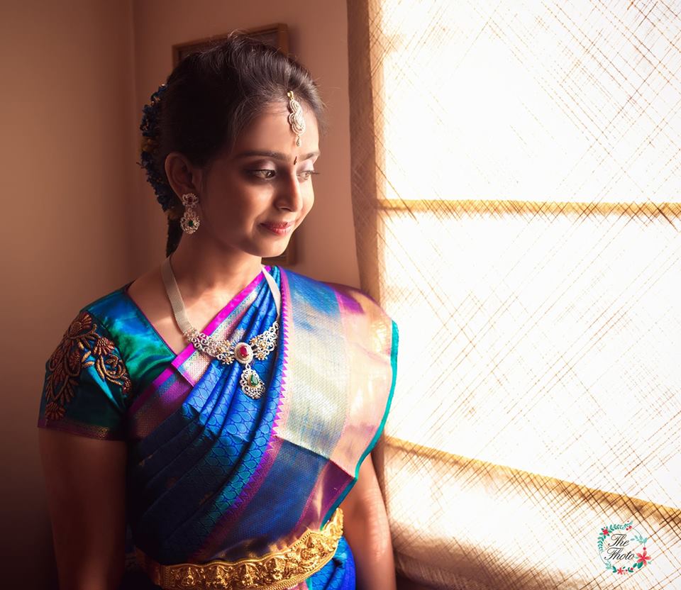 Blue Silk saree with Violet Border 