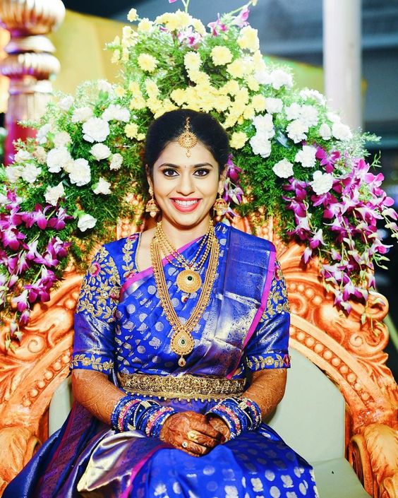 Shaded Royal Blue Elegance Bridal Kanchipuram Handwoven Silk Saree SS1 –  Capell Haute Couture