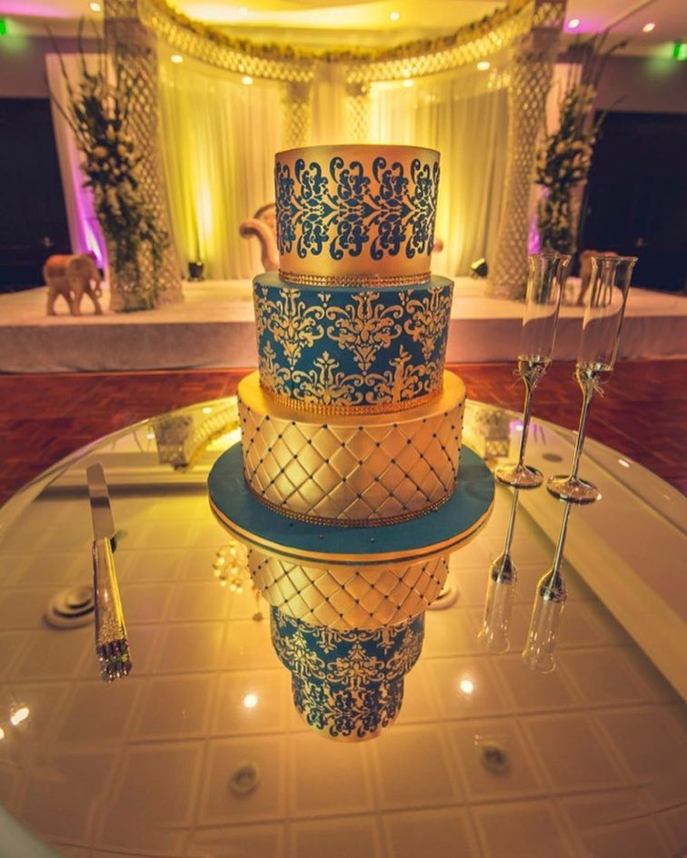 Royal Blue with Golden Henna Wedding Cake