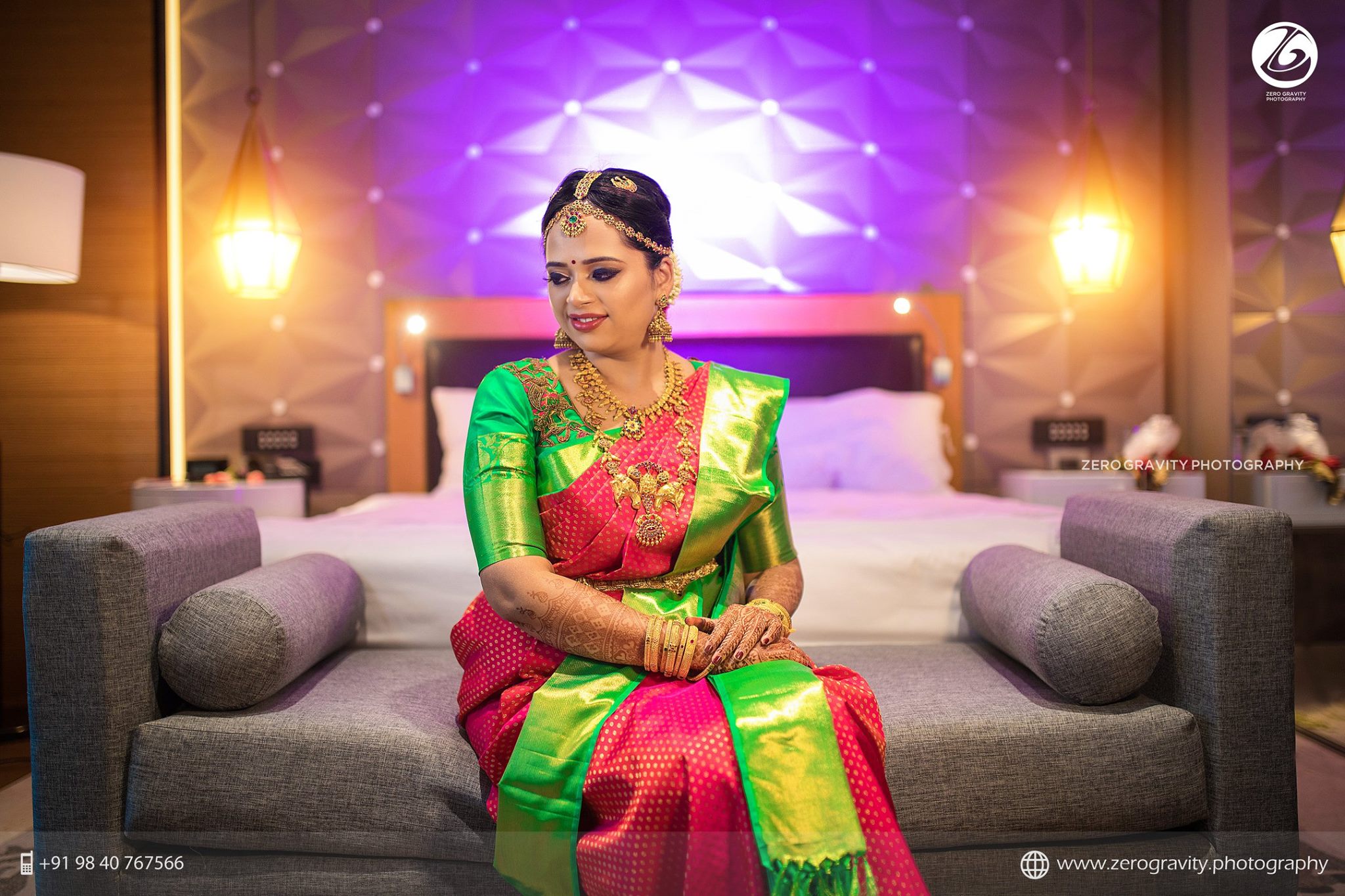 Red silk saree with green Border