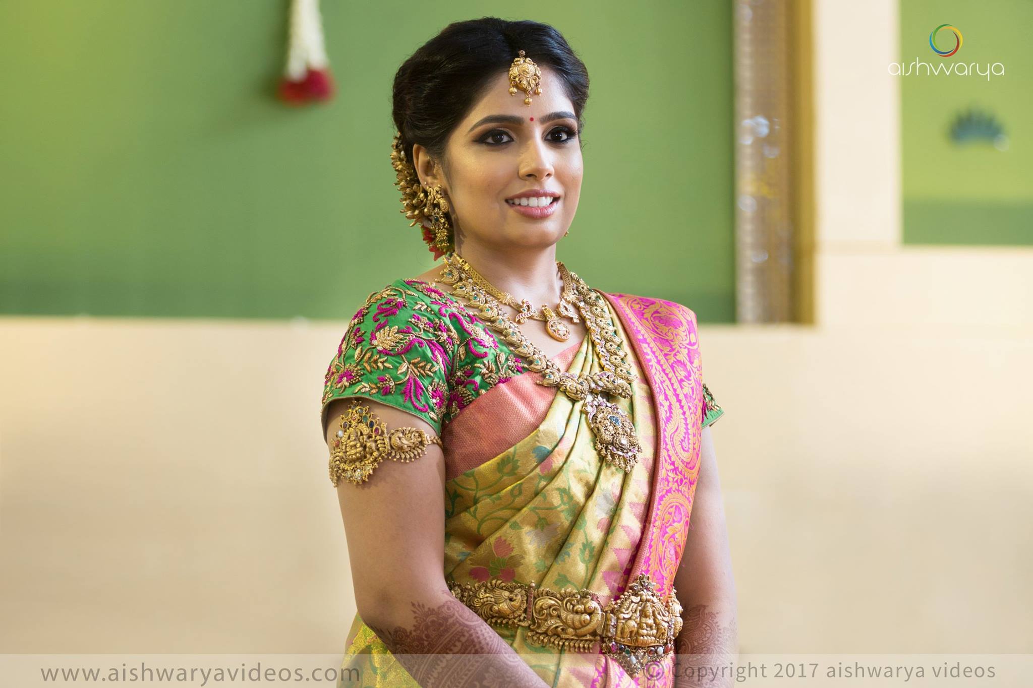 Pink And Green Floweral Silksaree