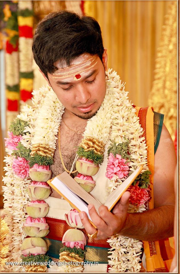 Traditional Wedding Groom with Lotus Garland