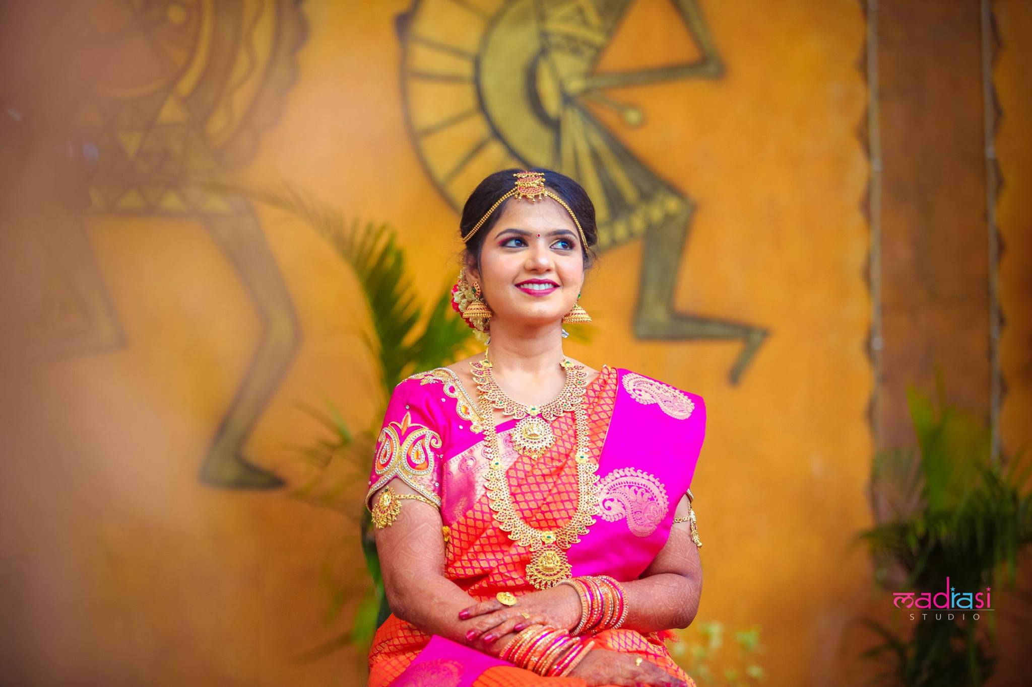 Orange with pink border kancivaram saree