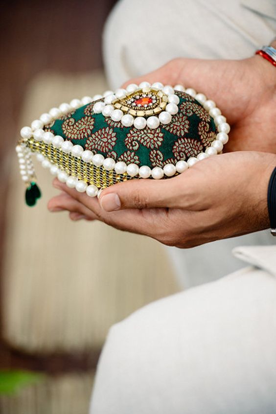 Pearl with Green Fabric Coconut Decoration