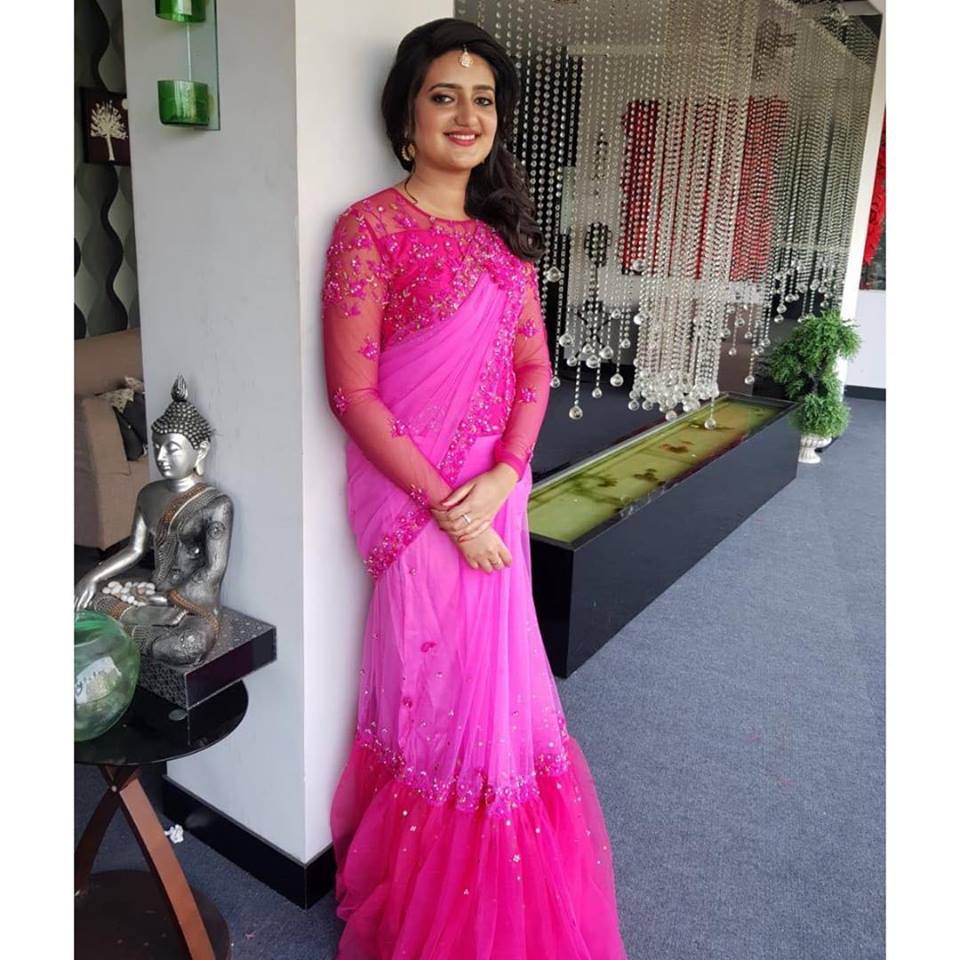 Pink designer saree gown 