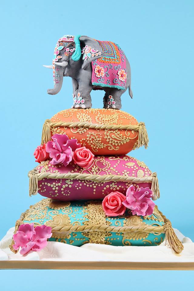 Colorful Three tier Elephant Wedding Cake