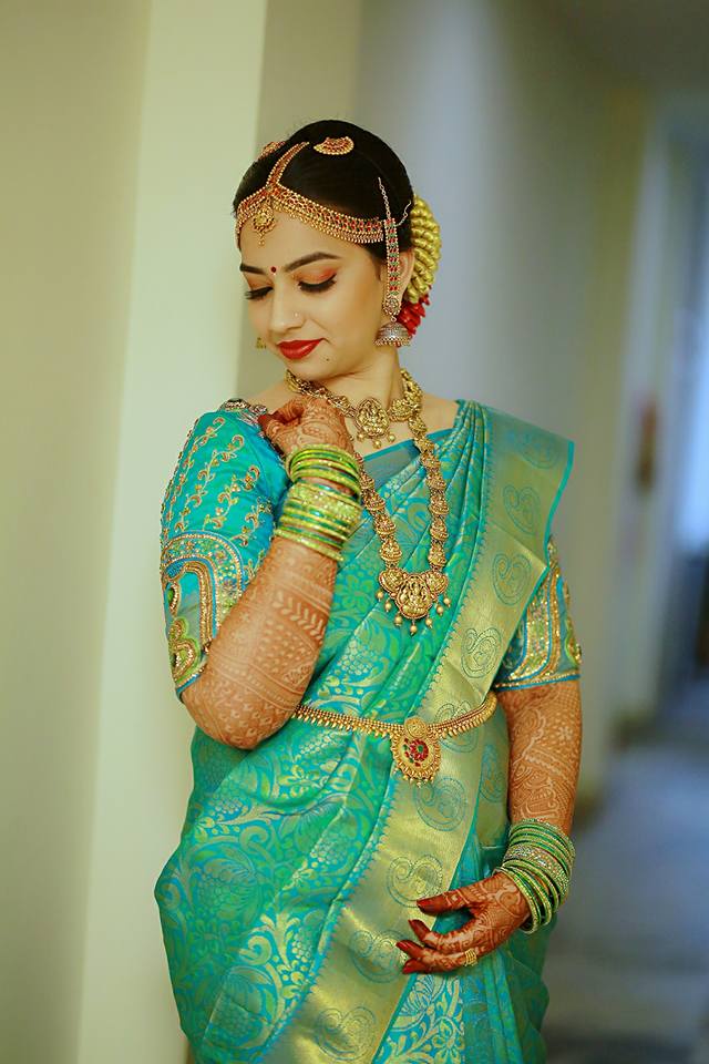 Cyan color Silksaree