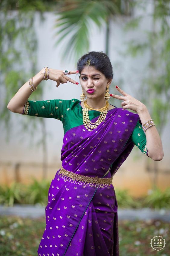 Dark Violet and Green Kanchi saree