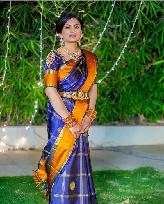 Royal Blue with Orange silksaree