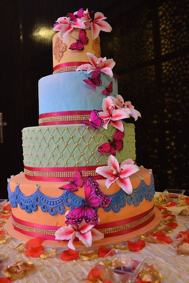 Four Tier Butterfly and Flower wedding Cake