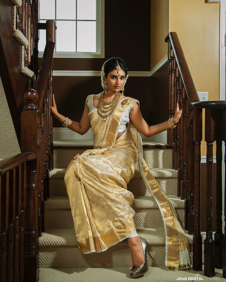 Cute Bride in White Silksaree