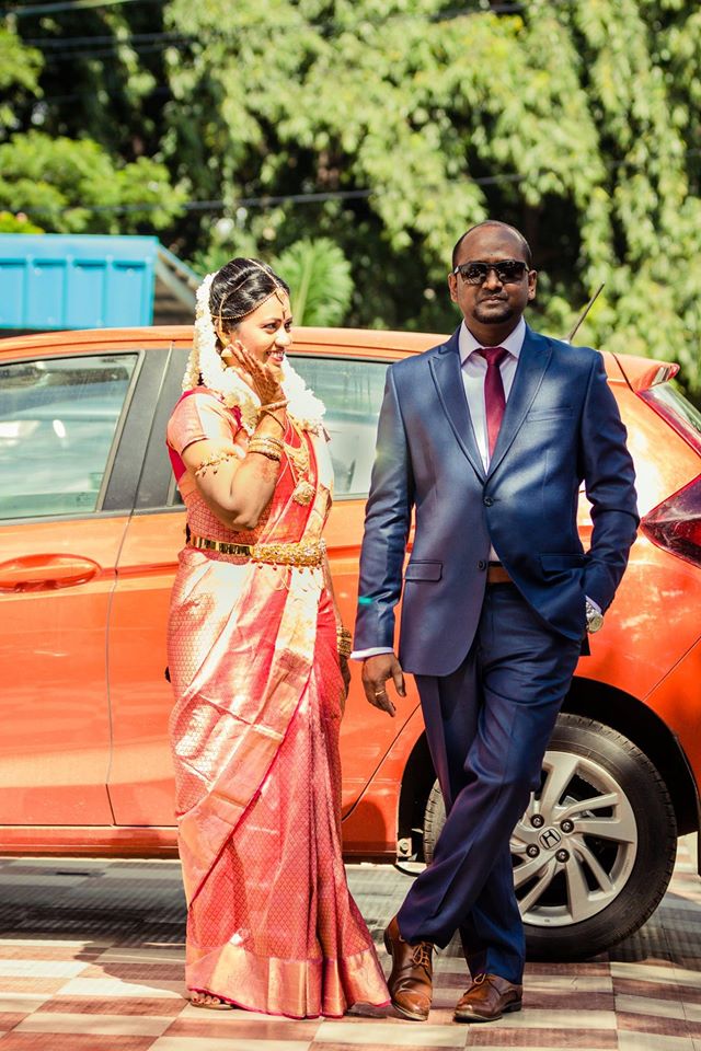 Royal Blue suit with red tie