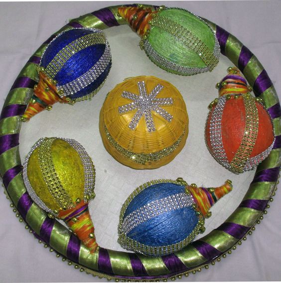Stone with Thread work Colorful Coconut Decoration