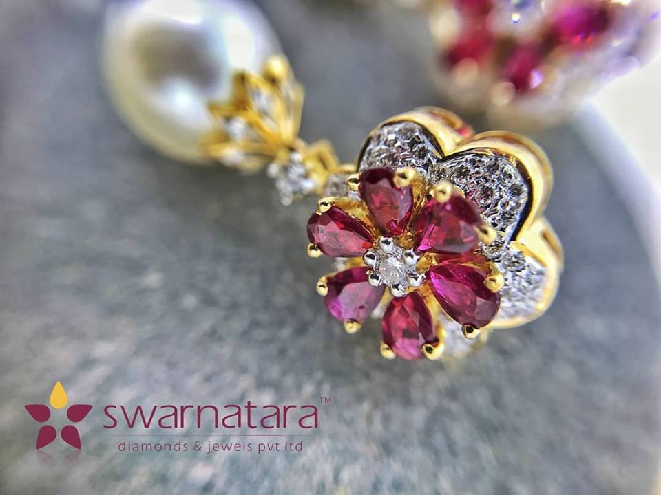 Ruby pearl and Diamond Earring 