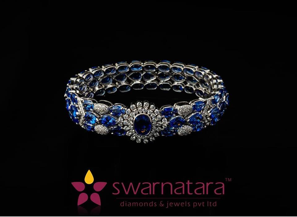 Vivid sapphires with diamond bracelet
