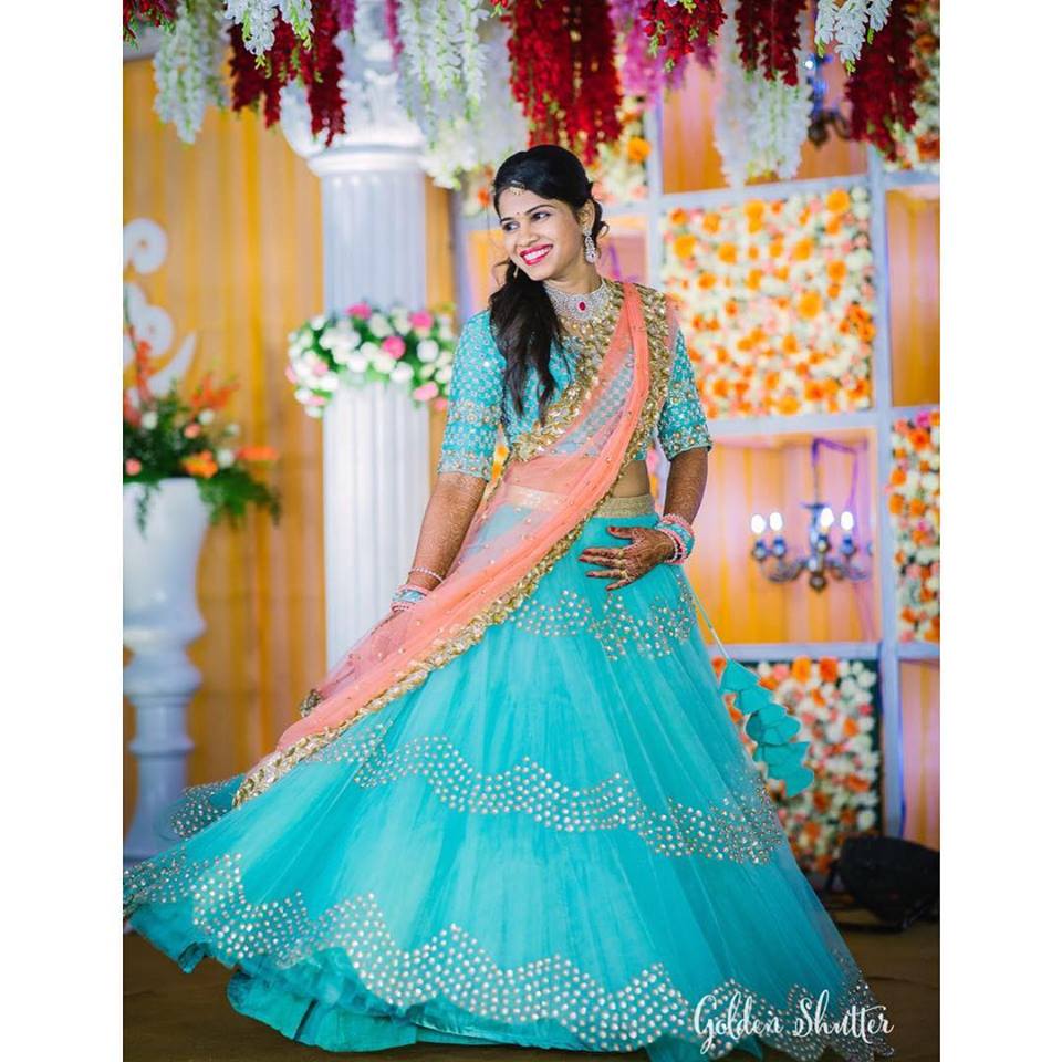 Glittering Blue pink Lehnga 