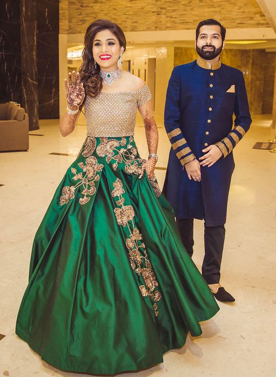 Heavy Work Royal Green Bridal Gown 