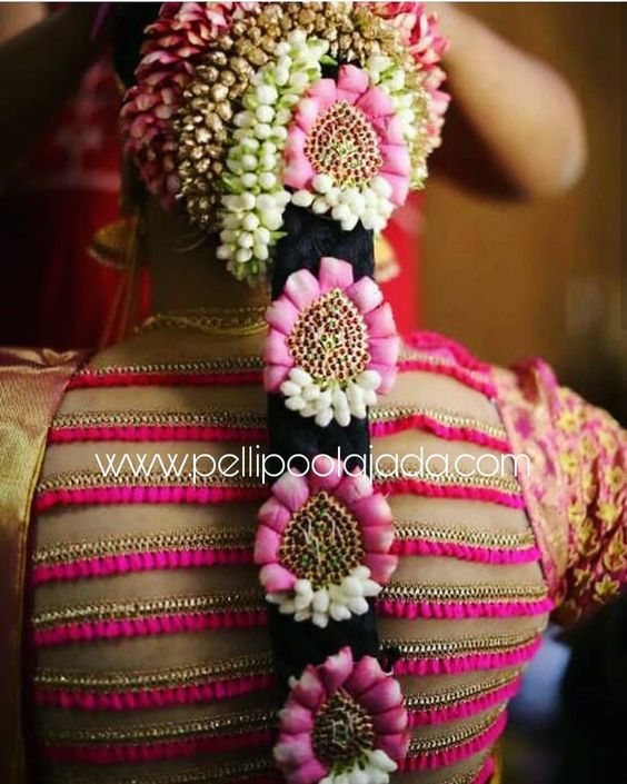 Pretty pink bridal jadai decoration 