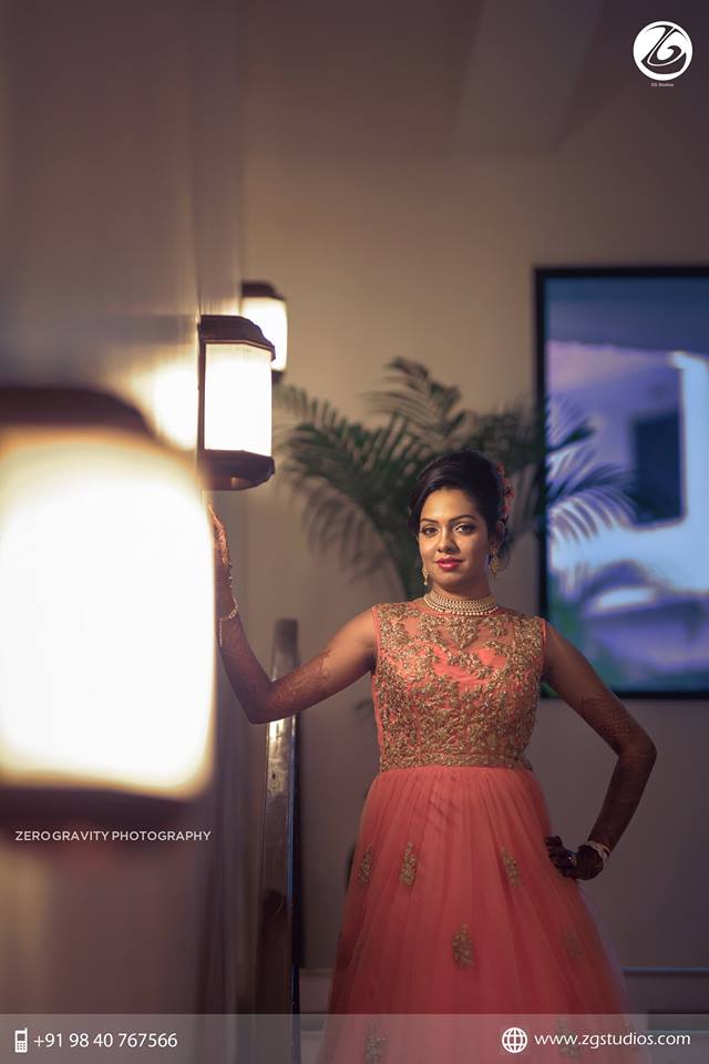 Pink With Golden bridal reception Gown