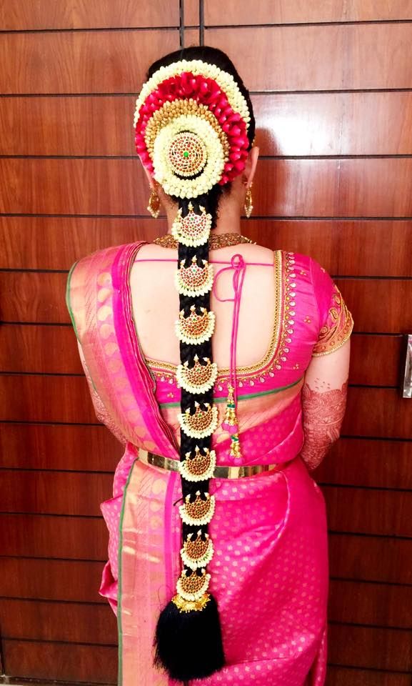Antique Half circle Poo Jadai for Pink Saree Bride