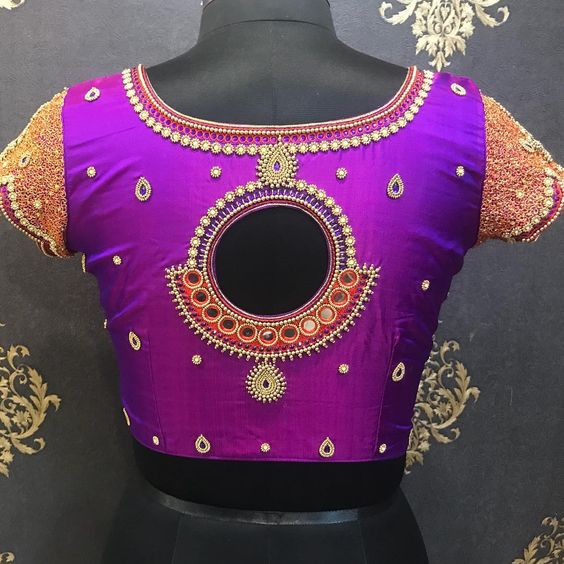 Center hole purple color bridal blouse