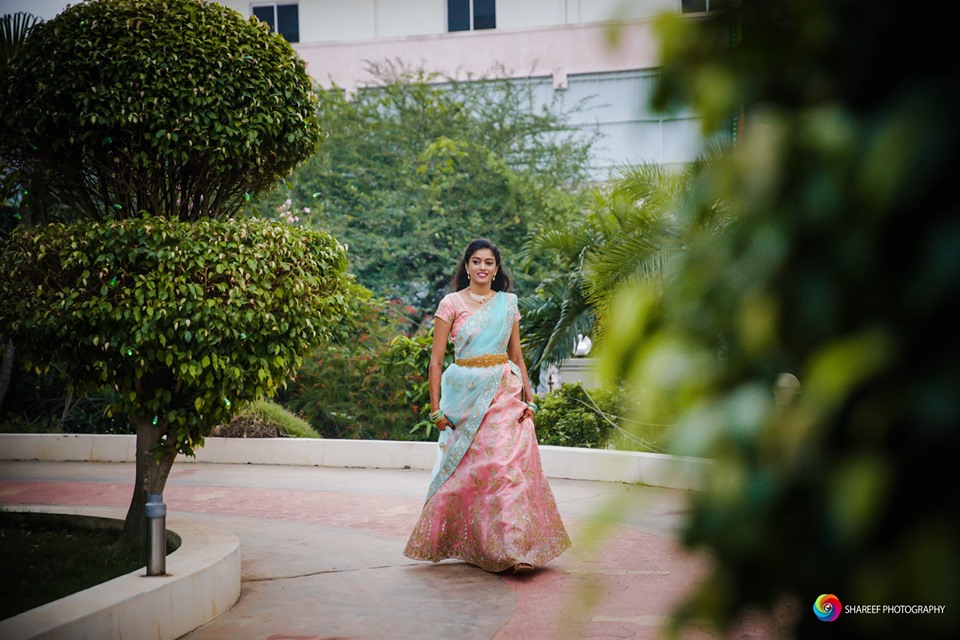 Pink with cyan bridal  halfsaree