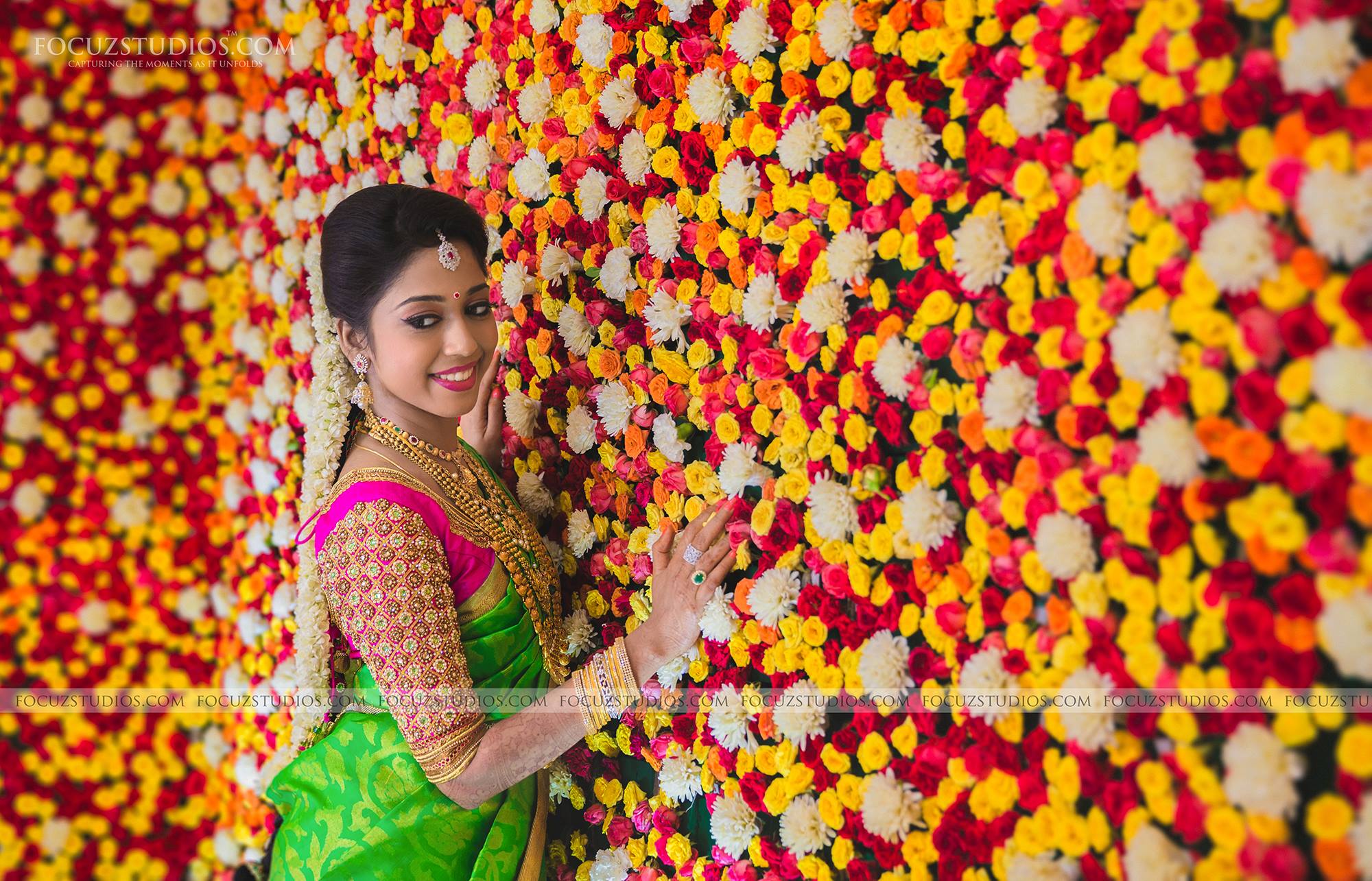 parrot green saree with Aari work blouse