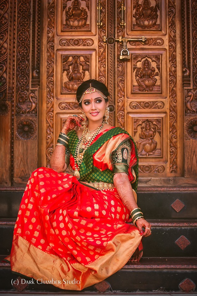 Perfect red saree with Green blouse