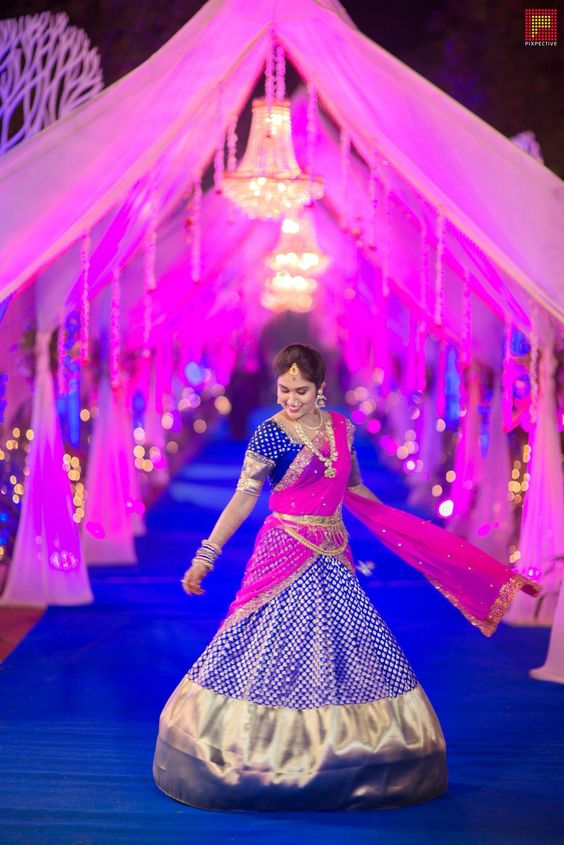 Royal Blue with Pink Half saree