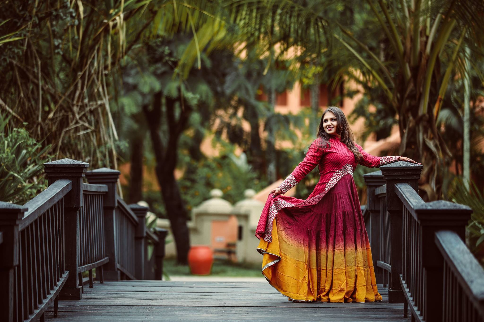 Red with yellow Bridal Gown 