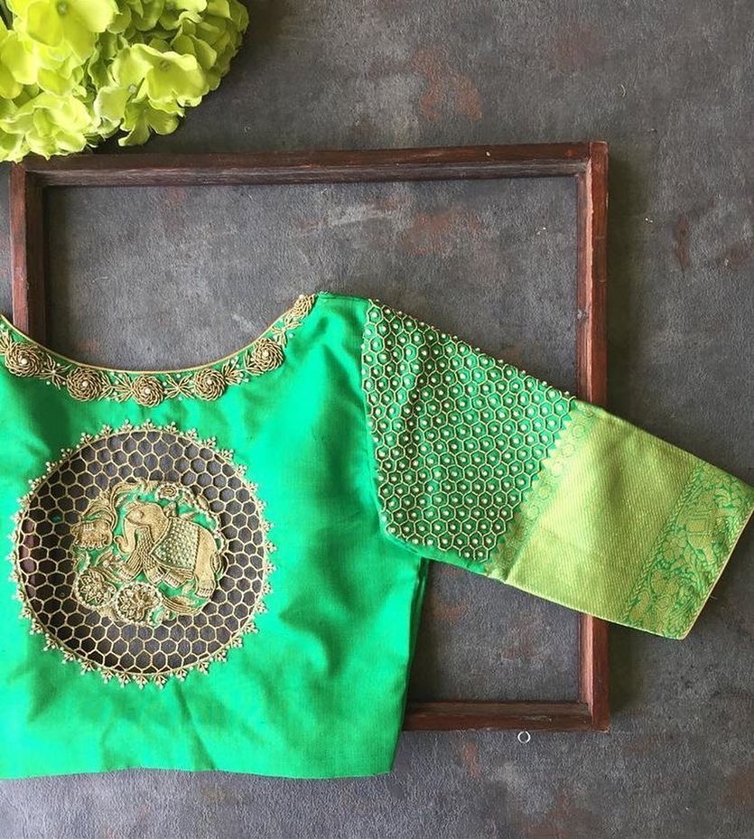 Green Cut Work designer blouse 