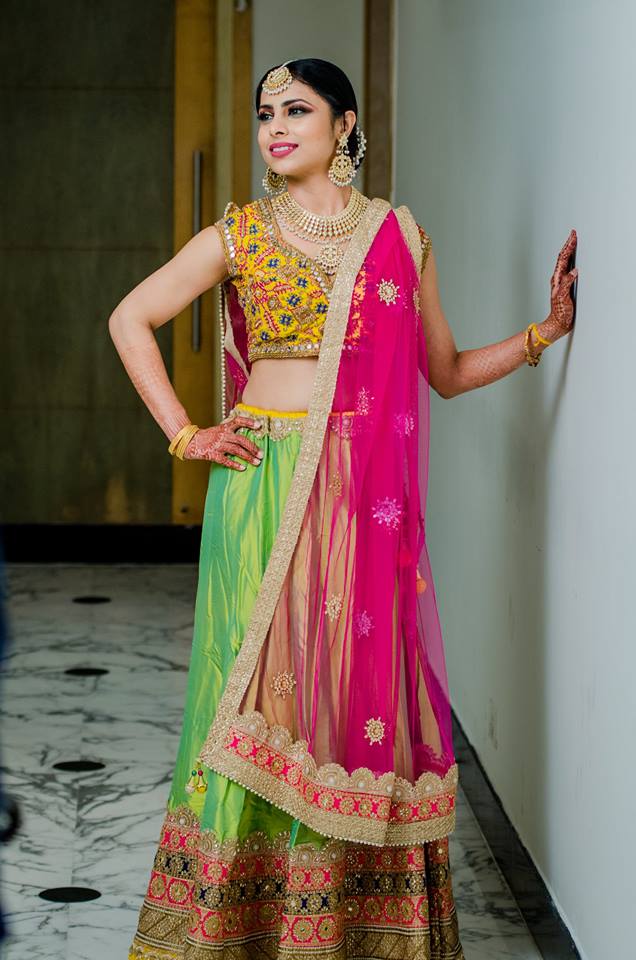 Yellow with green lehnga