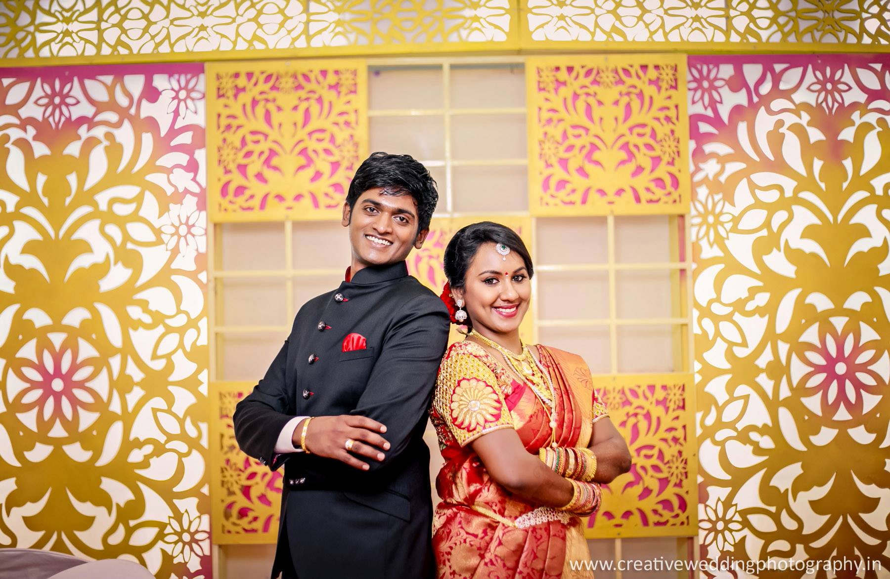 Red Saree Golden center floweral aari blouse