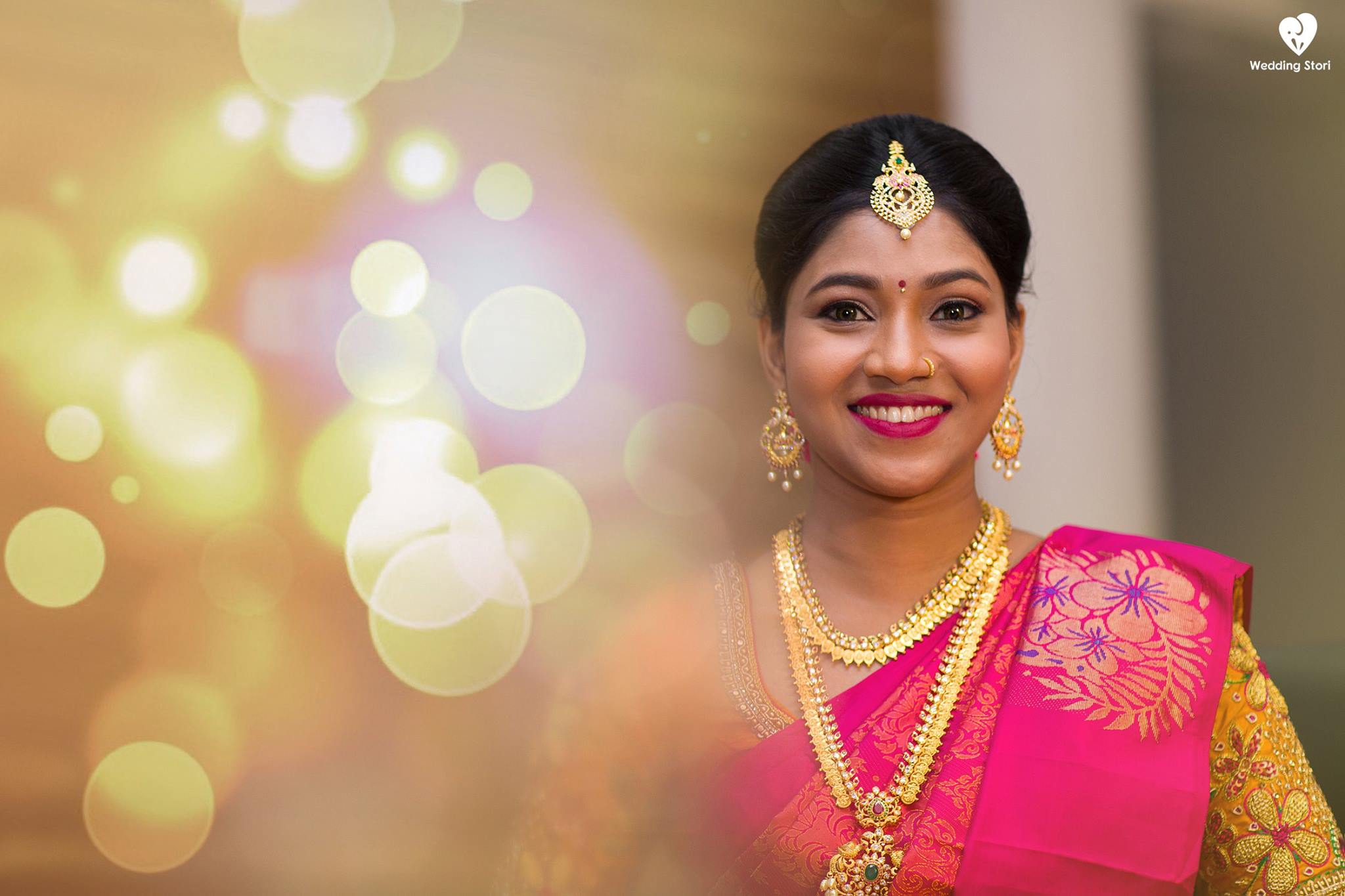 Bride gleams in shyness