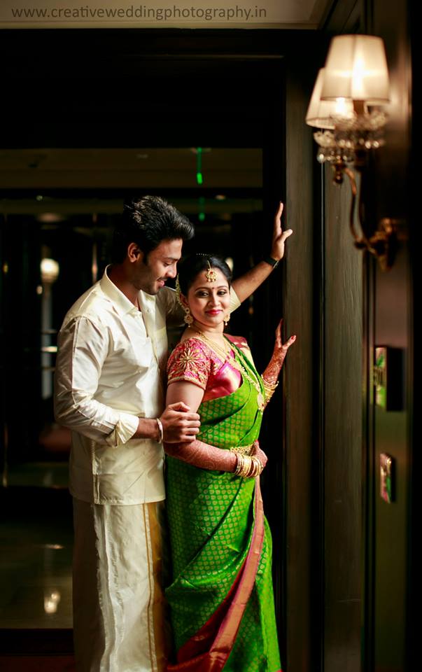 Green with Pink border kancipuram silk saree