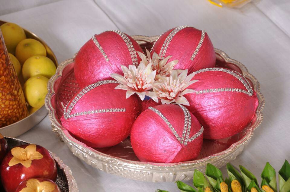 Metallic pink with stone Coconut Decoration 
