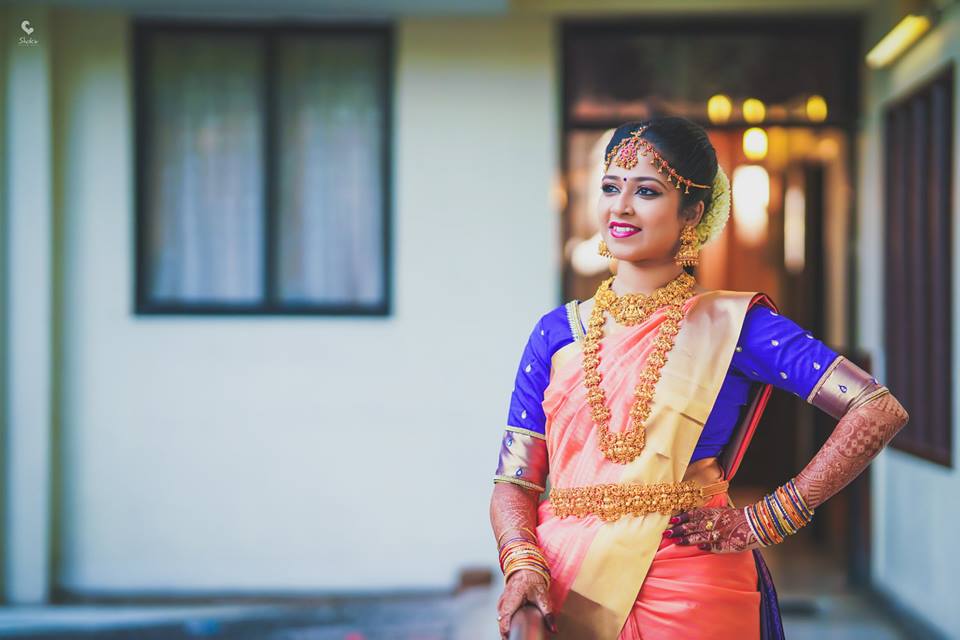 Orange Silksaree with Blue Blouse 