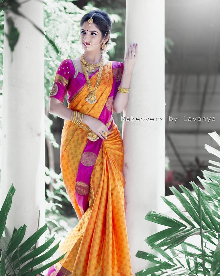 Orange with Purple Silksaree 